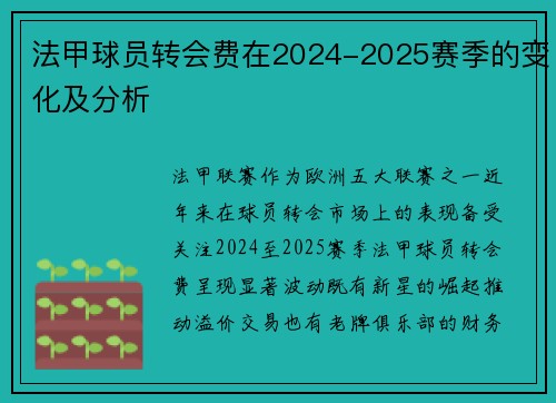 法甲球员转会费在2024-2025赛季的变化及分析