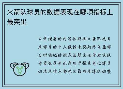 火箭队球员的数据表现在哪项指标上最突出